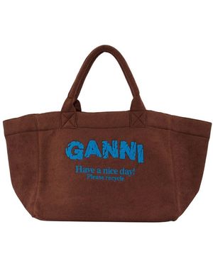 Ganni Reversible Tote Xxl - Brown