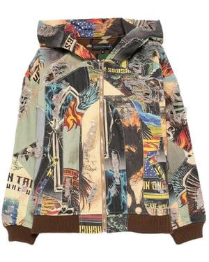 Who Decides War Hooded Graphic Print Zip-Up Jacket - Green
