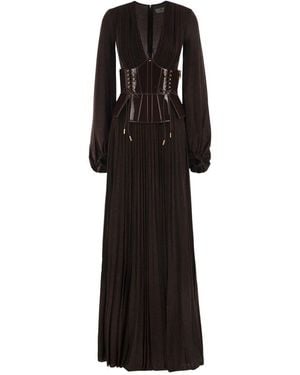 Elisabetta Franchi Long Pleated Dress With Bustier - Black
