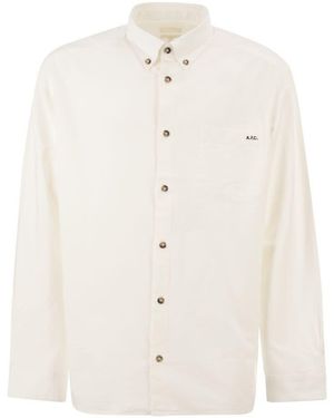 A.P.C. Cotton Button-Down Shirt With Embroidered Logo - White