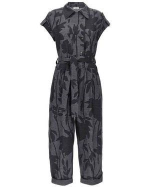 Brunello Cucinelli Grigio Linen Belted Jumpsuit - Black