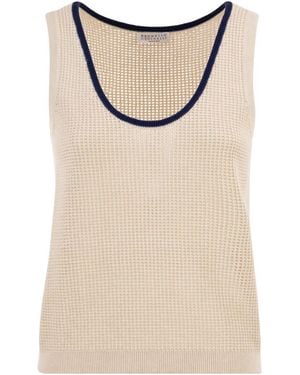 Brunello Cucinelli Cotton Mesh Knit Top - Natural