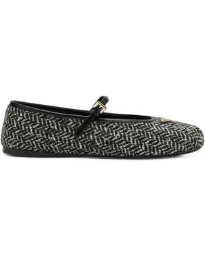 Prada Chevron-Pattern Buckle-Strap Ballet Flats - White
