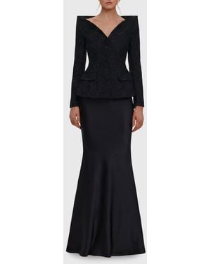 Self-Portrait Metallic Bouclé Satin Maxi Dress - Black