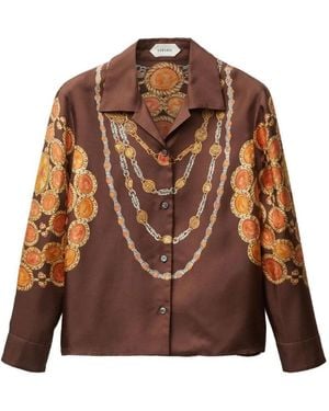 Versace "The Lover" Print Silk Twill Shirt - Brown