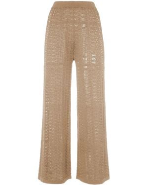 Malo Pantalone Wide-Leg Open-Knit Cotton Pants - Natural