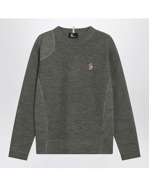 Moncler Wool Sweater With Logo Patch - Gray