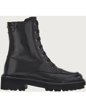Ferragamo Leather Combat Boots - Black