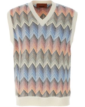Missoni Shaded Chevron Knit Vest With V-Neck Design - Gray