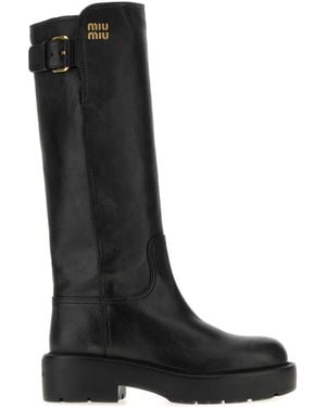 Miu Miu Leather Boots - Black