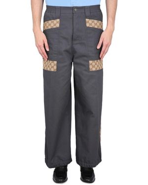 Gucci Cotton Fabric Pants With Gg Inserts - Gray