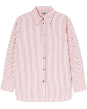 Ganni Oxford Shirt With And Stripes - Pink