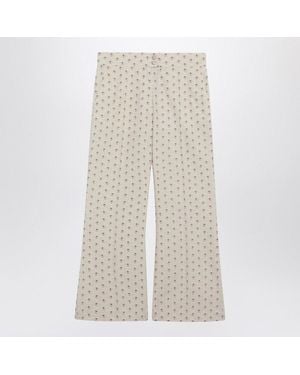 Valentino Ivory Pants With Floral Pattern - Natural