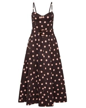 blue dress with brown belt HEYCHIC Zaya Brown White Polka Dot Maxi Dress, AU 14