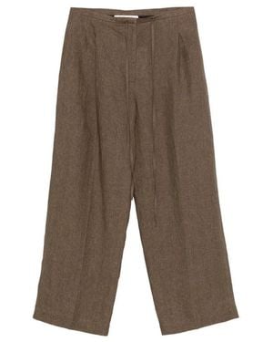 Rohe Pants High-Waisted Wide-Leg Linen - Brown