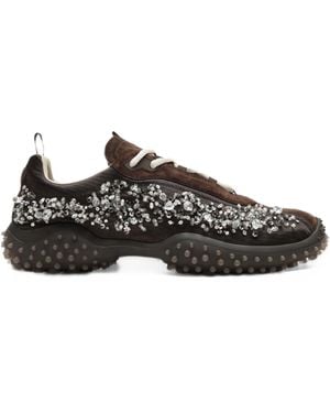 Miu Miu "Bubble" Embroidered Suede Sneakers - Black