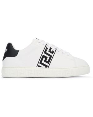 Versace Greca Motif Calf Leather Sneakers - White