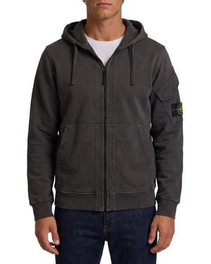 Stone Island Cotton Zip-Up Sweatshirt - Black