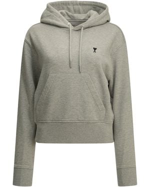 Ami Paris "Ami De Coeur" Hooded Sweatshirt - Gray