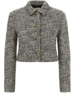 Versace Bouclé Wool Blend Blouson Jacket - Gray