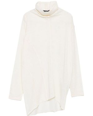 High Neck Asymmetric-Hem Top - White