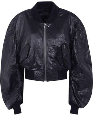 Rick Owens "Secchia" Cropped Leather Bomber Jacket - Blue
