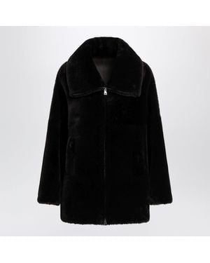 Blancha Chocolate Zipup Shearling Jacket - Black