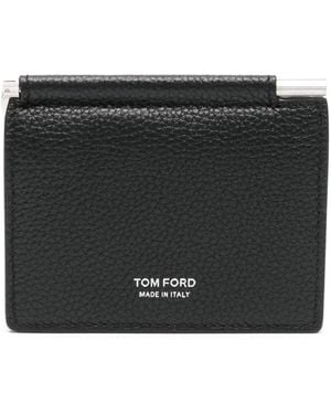 Tom Ford Soft Grain Leather T Line Folding Money Clip Card Holder - Black