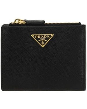 Prada Saffiano Triangolo Small Zip Wallet - Black