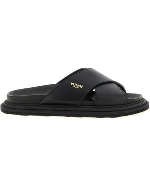 Moschino Leather Sabots With Logo - Black