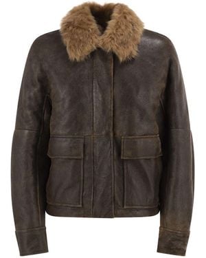Brunello Cucinelli Sheepskin Jacket With Fur Collar - Black