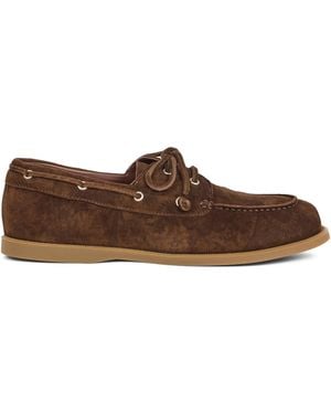 Etro Calfskin Printed Suede Boat Shoes - Brown