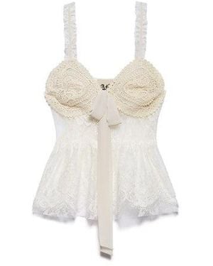 Aniye By Ribbon Detail Ruffle Trim Lace Top - White