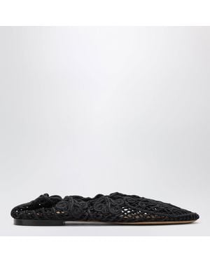 Odissi Iris Crochet Ballerina Flats - Black