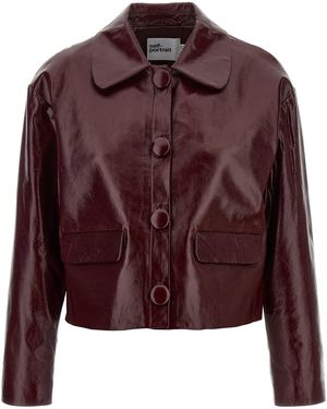 Self-Portrait Craqué Leather Jacket - Brown