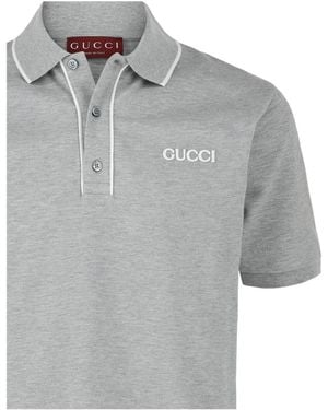 Gucci Cotton Piquet Polo Shirt With Embroidery - Gray