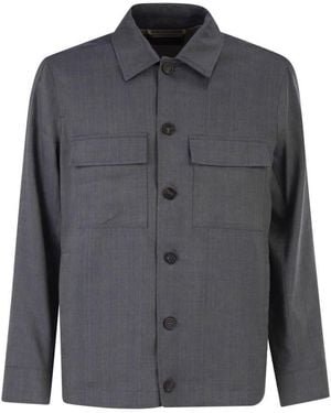 Peserico Lightweight Linen And Wool Blend Jacket With Patch Pockets - Gray