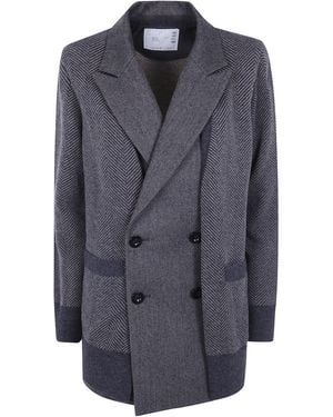 Sacai Double-Faced Herringbone X Wool Knit Cardigan - Gray