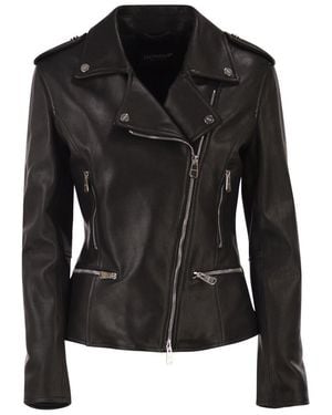 Dondup Lamb Leather Biker Jacket With Asymmetric Zip - Black