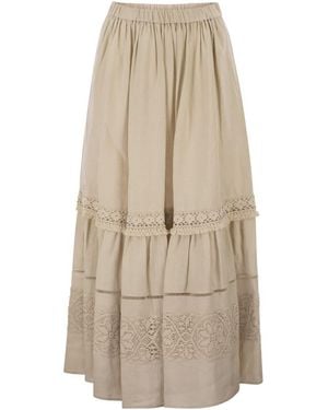 Weekend by Maxmara Wkipallore – Long Linen Skirt With Lace Inserts - Natural