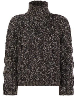 Brunello Cucinelli Soft Wool, Cashmere And Mohair Turtleneck Sweater With Braided Design - Black