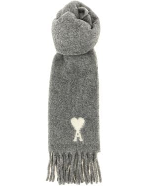 Ami Paris Adc Logo Scarf And Fringes - Gray