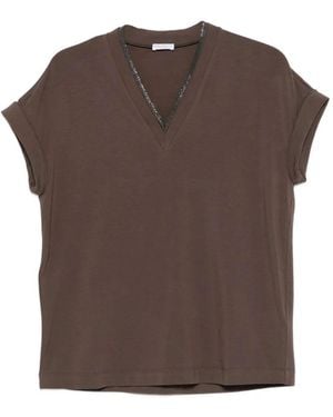 Brunello Cucinelli V Neck T-Shirt - Brown