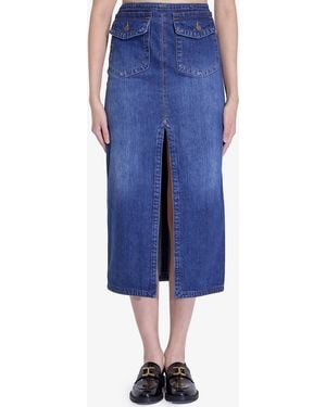 Chloé Denim Midi Skirt - Blue