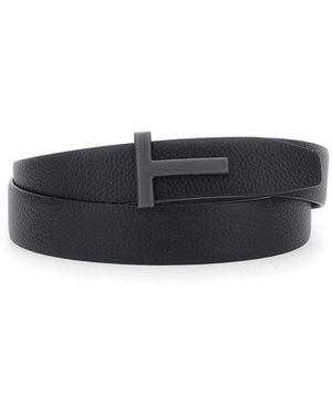 Tom Ford Belt With T Buckle, Leather - Black