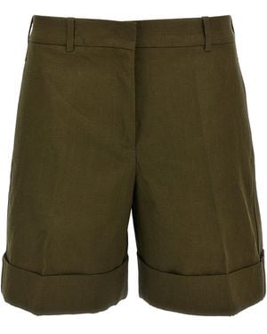 Jil Sander Linen Bermuda Shorts With Turn-Up Hem - Green