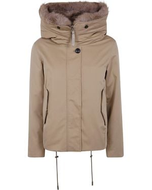Woolrich Short Hooded Parka With Fur Trim - Natural