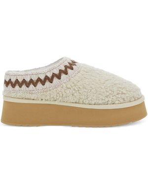 Mou Icon Shearling Clog With Crochet Details And Eva Sole - White