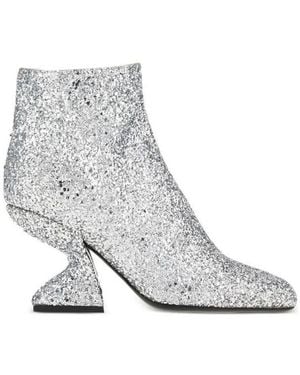Ferragamo Glitter-Effect Sculpted-Heel Ankle Boots - Gray