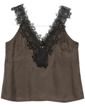 Rohe V-Neck Lace Trim Silk Top - Brown